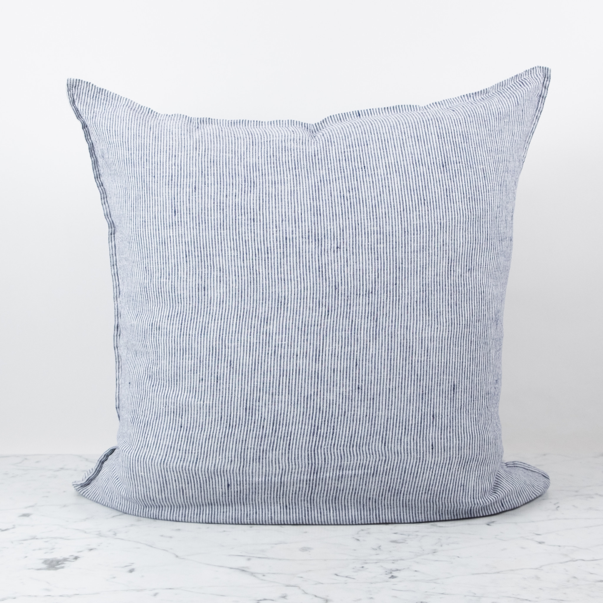 French Linen Pillow - Navy Blue + White Stripe