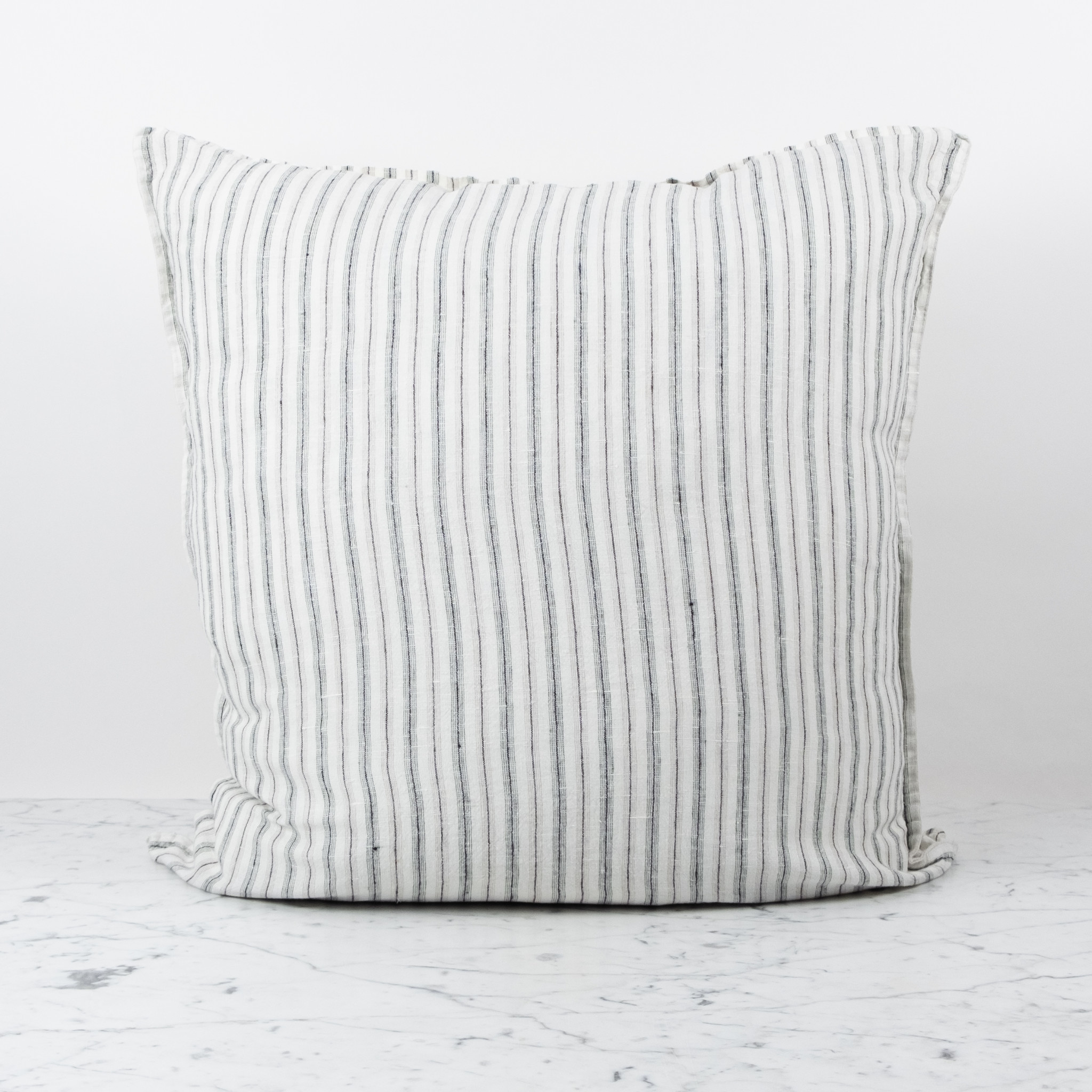 French Linen Pillow - Beige + Black Pajama Stripes