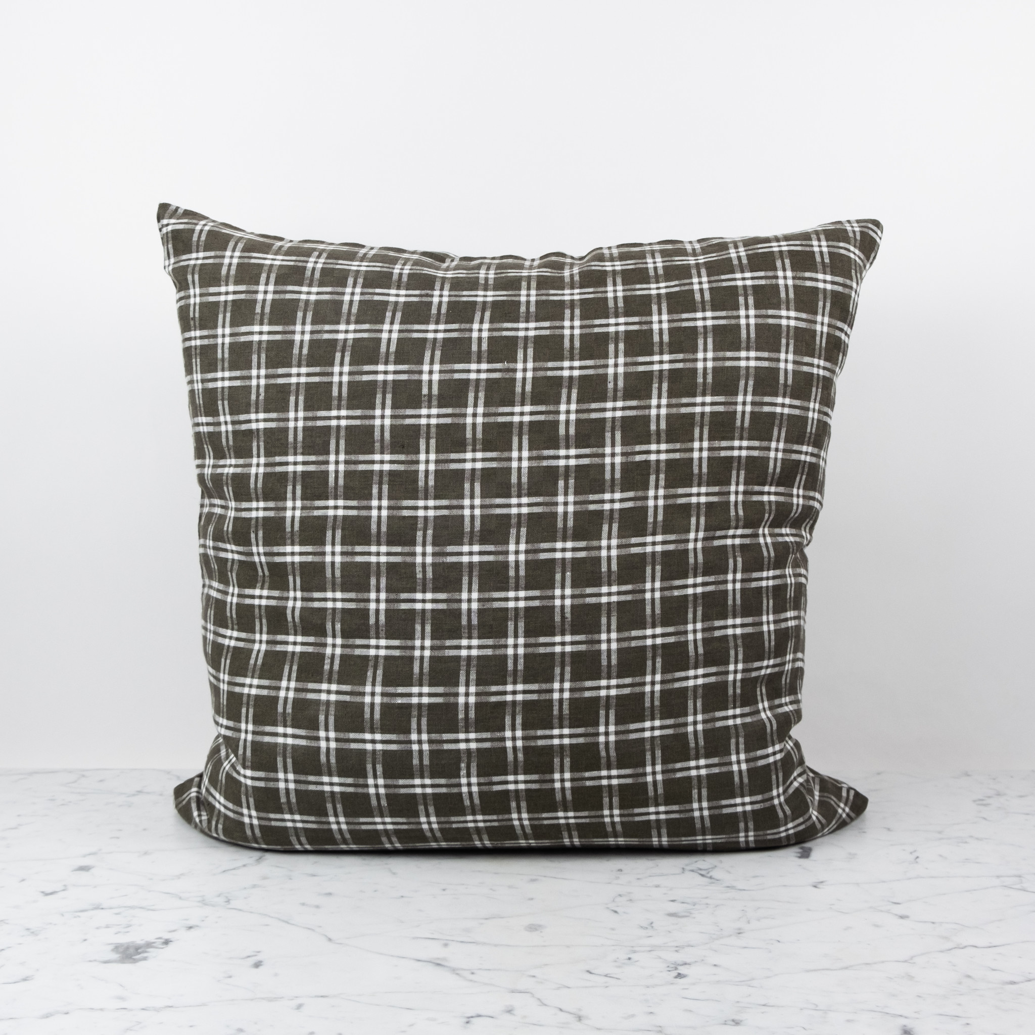 French Linen Pillow -  Kaki Check