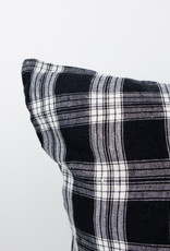 French Linen Pillow - Black Tartan Checks