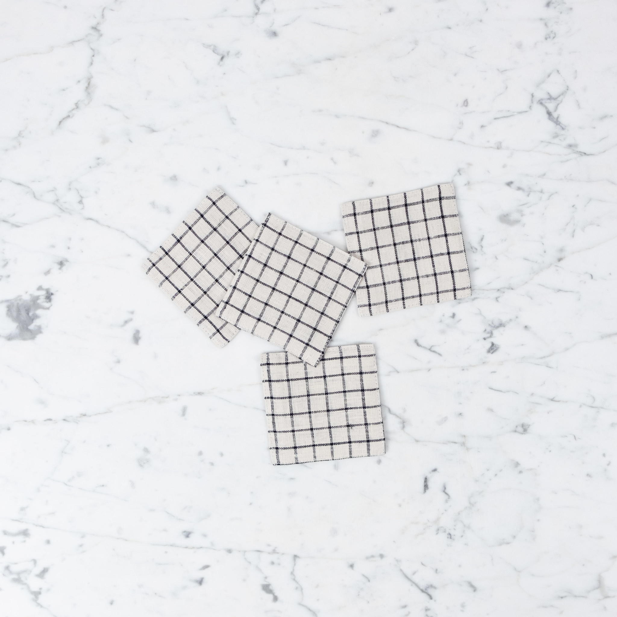 Lithuanian Linen Coaster - Jenn Cream with Black Check