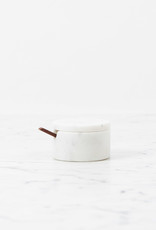 White Marble Salt Cellar with Lid and Wooden Spoon