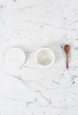 White Marble Salt Cellar with Lid and Wooden Spoon