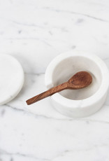 White Marble Salt Cellar with Lid and Wooden Spoon