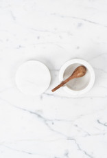 White Marble Salt Cellar with Lid and Wooden Spoon