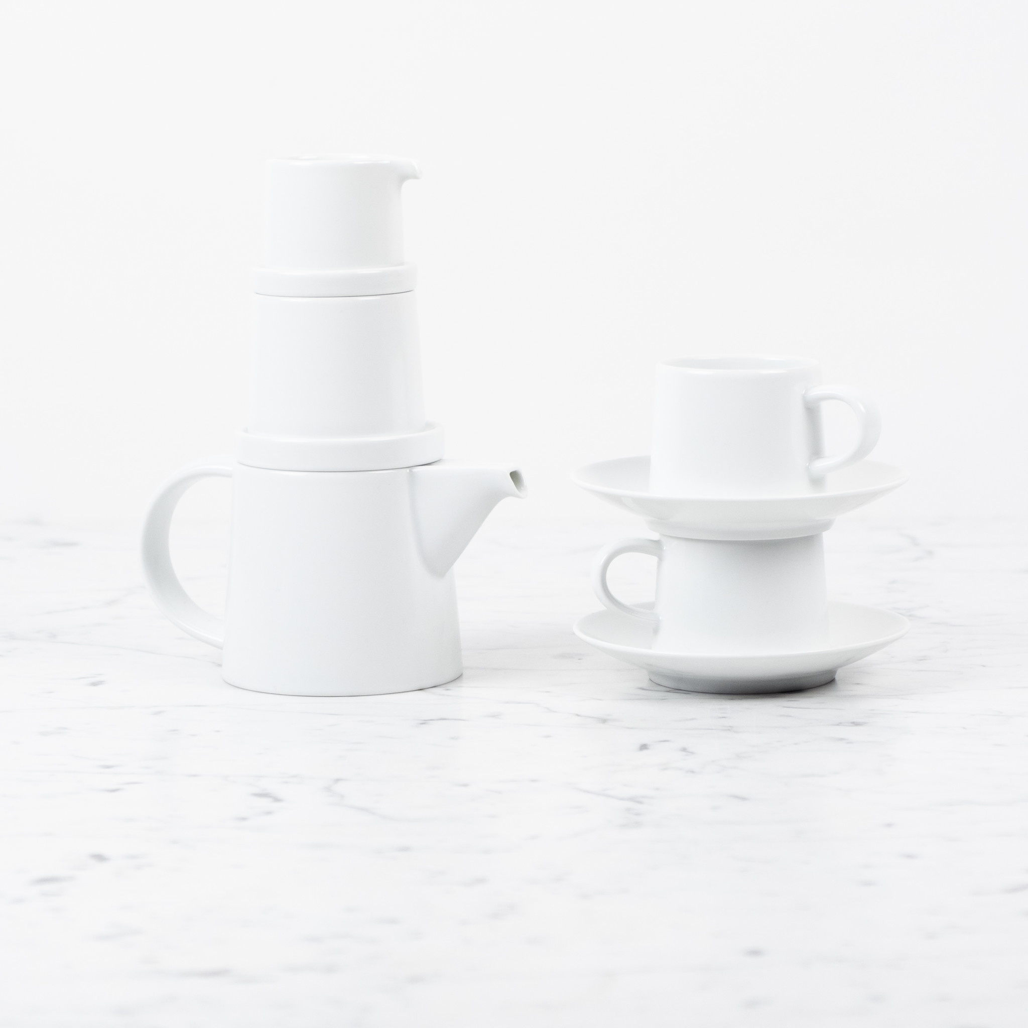 M-Type Coffee Set - Teapot - Coffee Cup - Sugar Pot - Creamer - White