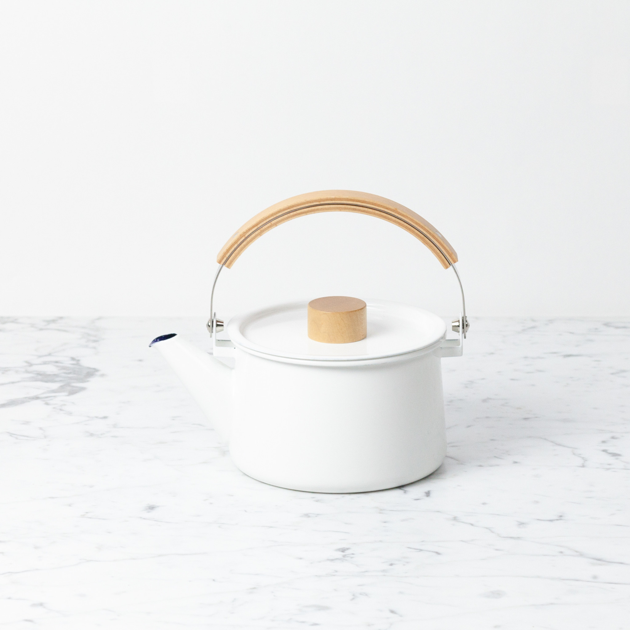 White Enamel Kettle with Top Handle - The Foundry Home Goods