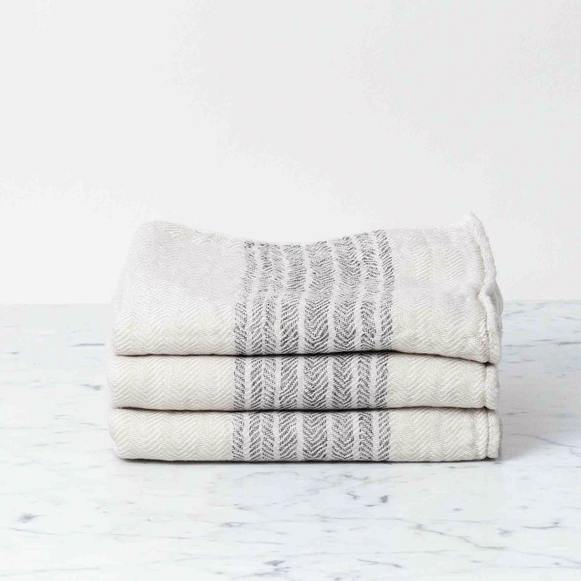 Japanese Linen Stripe Hand Towel - Black/Grey