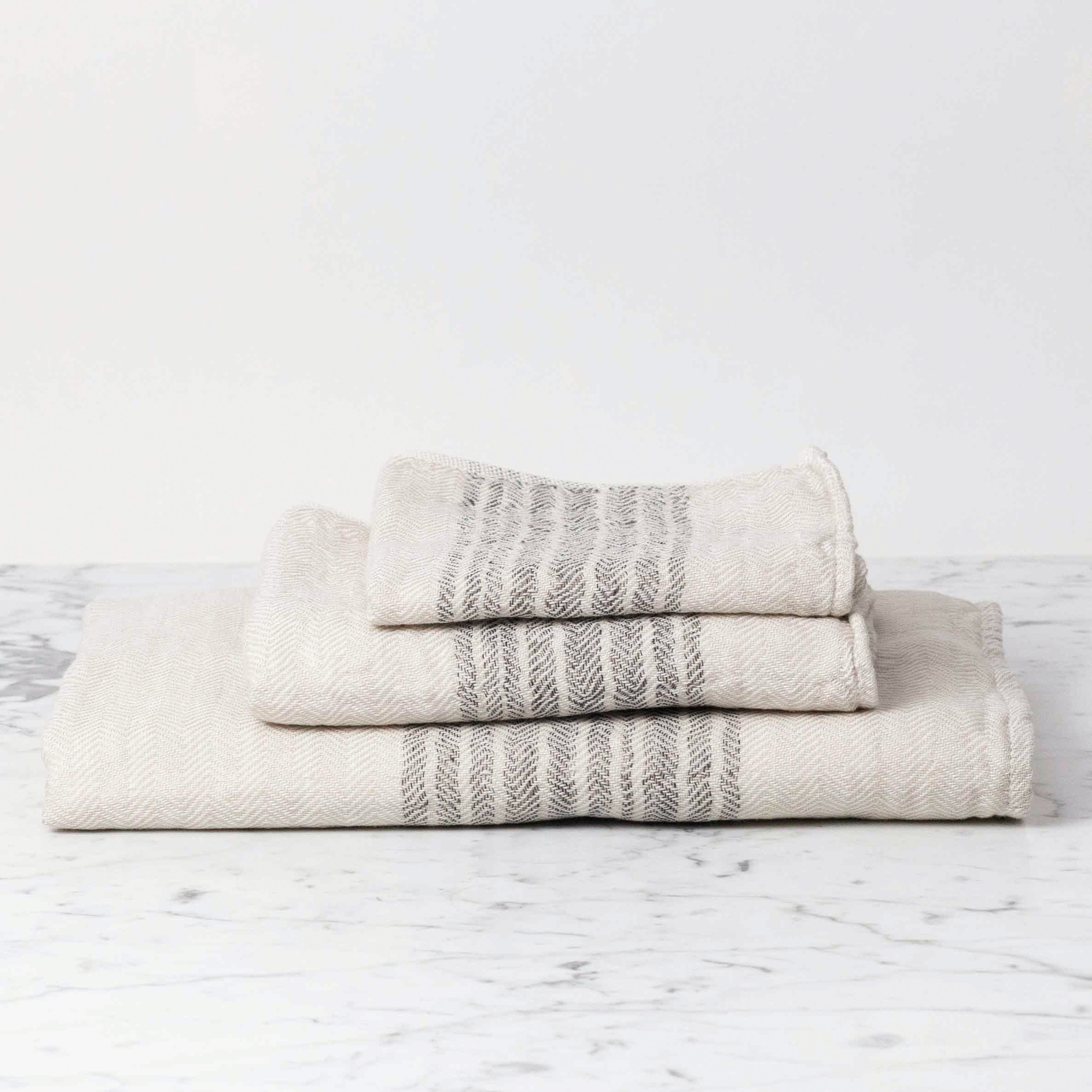 Japanese Flax Line Towels - Brown + Beige
