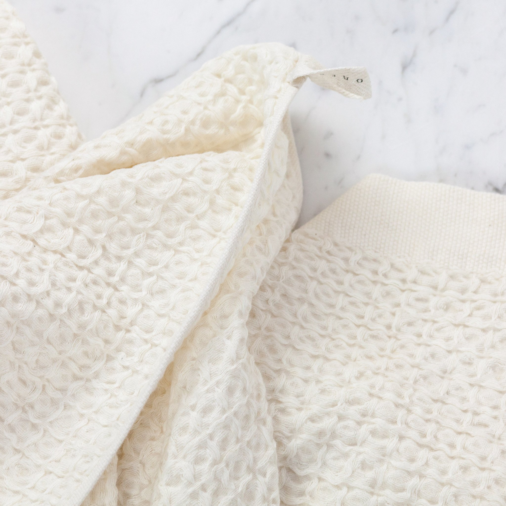 Lattice Linen Waffle Towel, Ivory