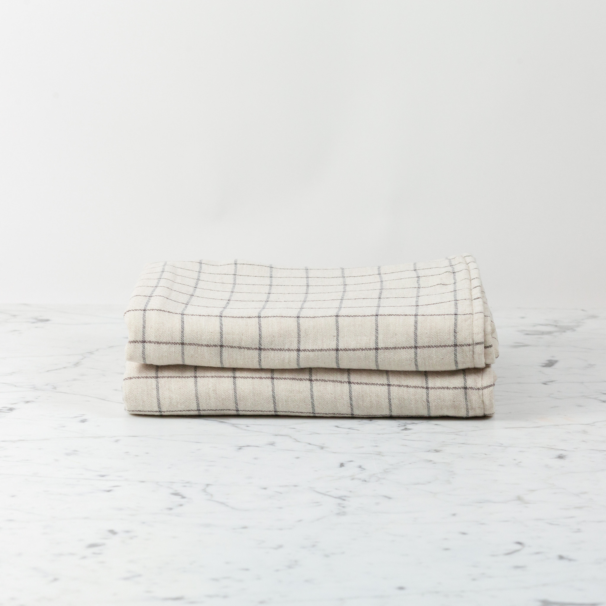 Japanese Grid Check Graph Towels - Earl Grey