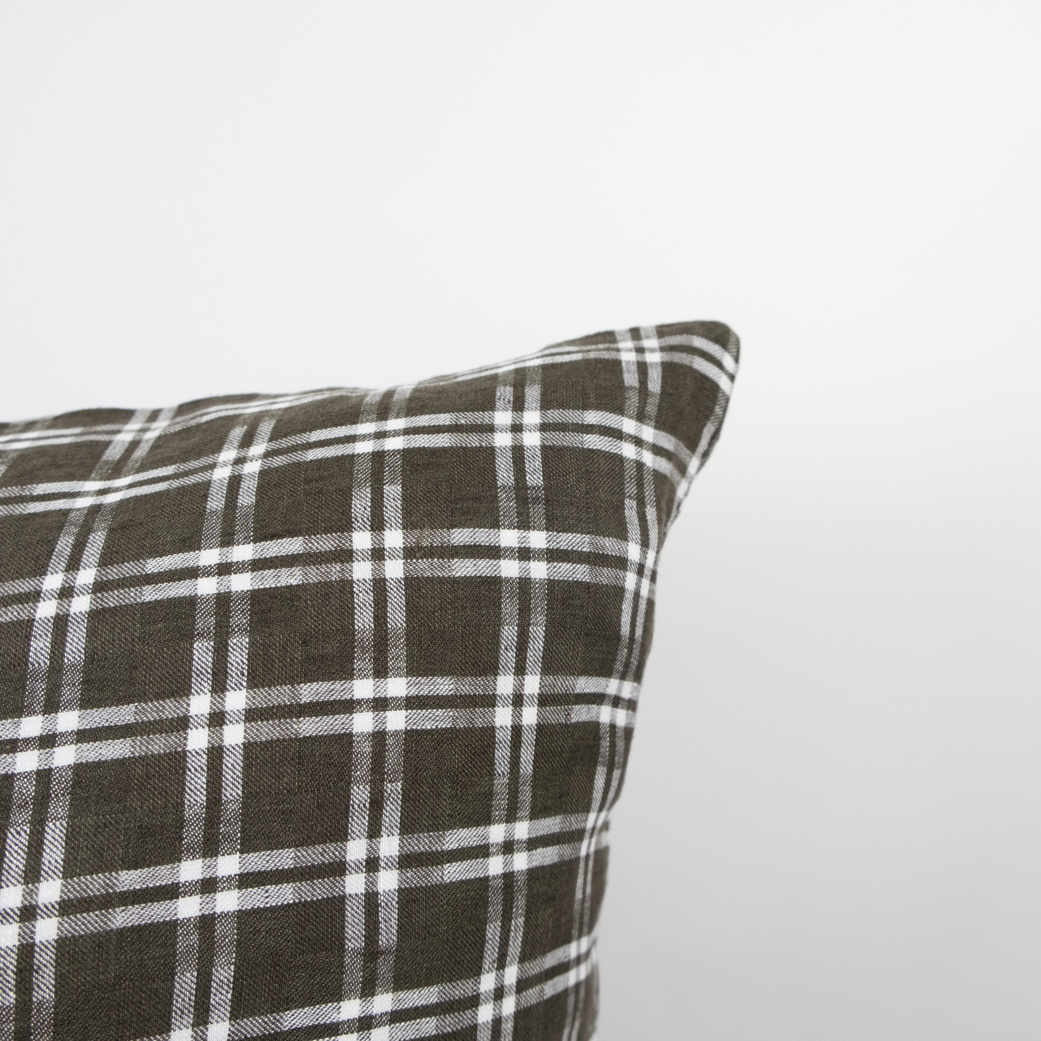 French Linen Pillow -  Kaki Check - with Down Insert 25"