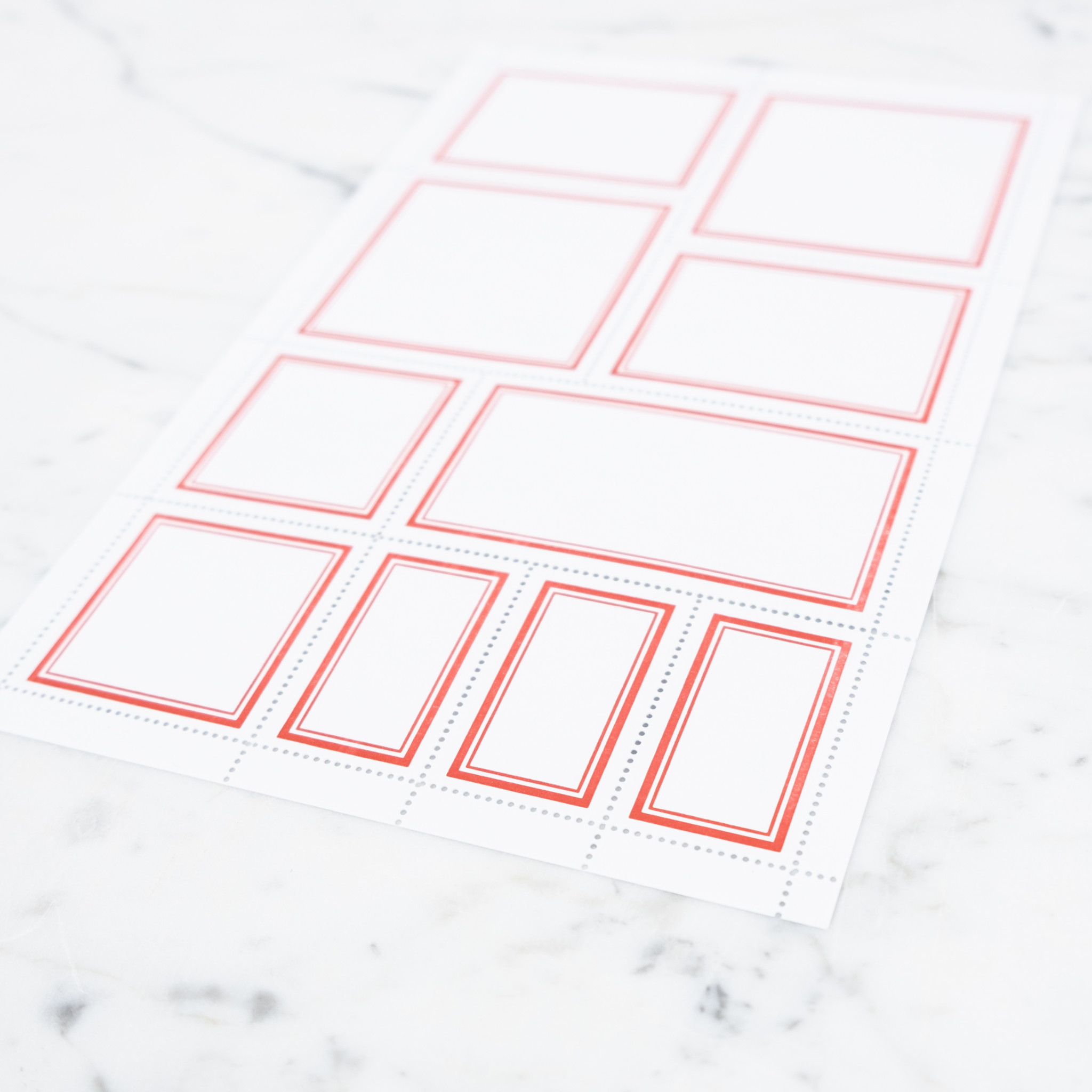 Blank Perforated Stamp Label Sheet - Red - Square Corners