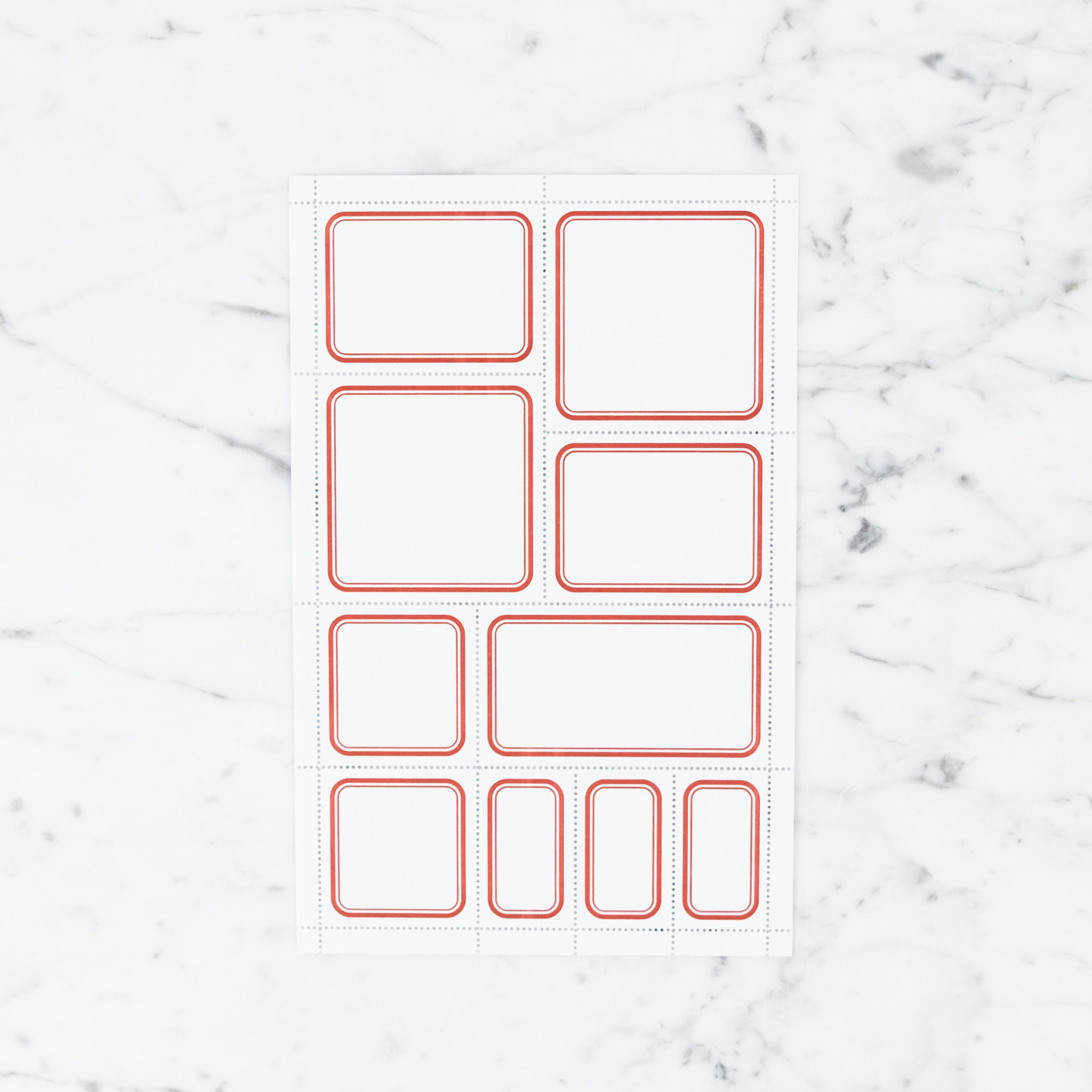 Blank Perforated Stamp Label Sheet - Red - Round Corners