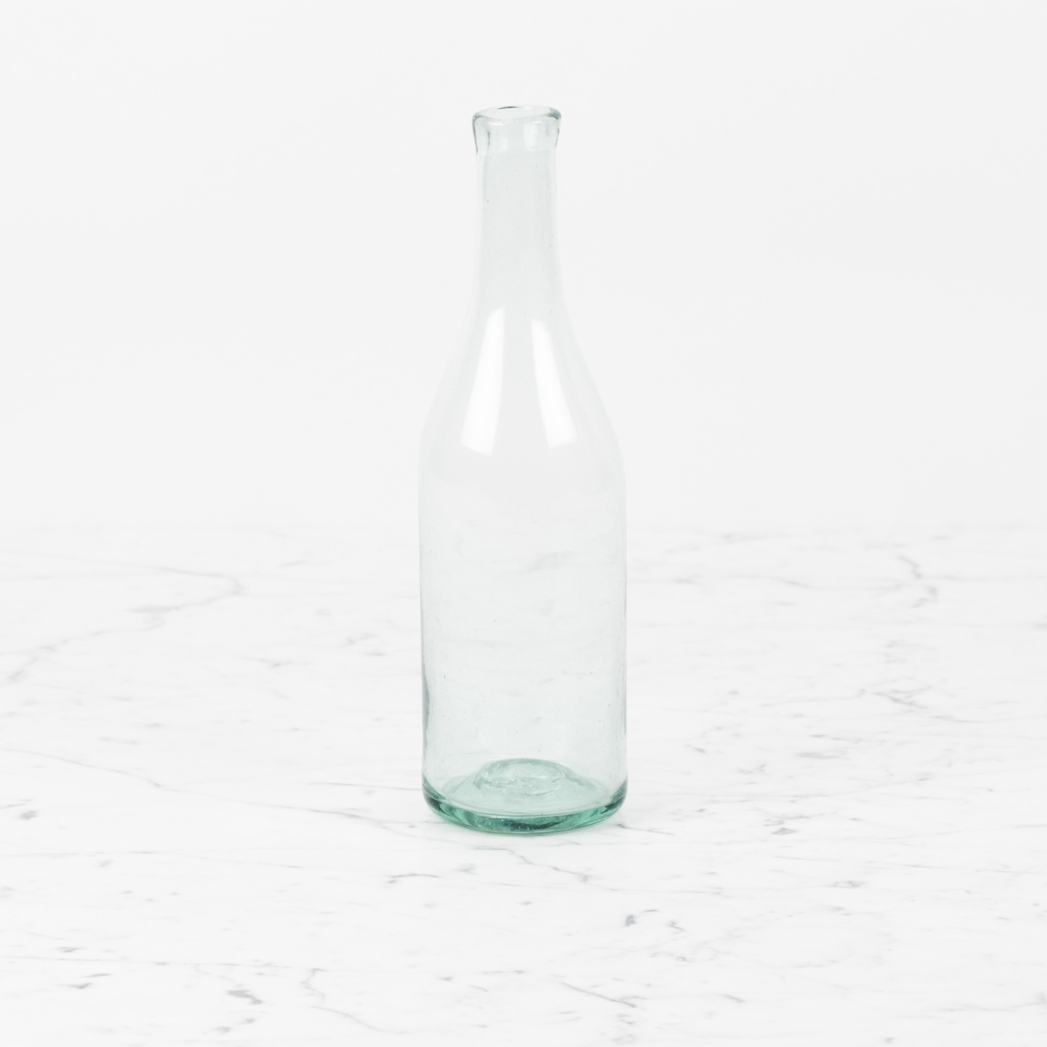 Handblown Mexican Recycled Glass Bottle - Clear - 12 in.