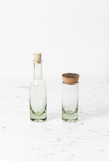Handblown Mexican Recycled Glass Slender Bottle Small with Cork Top