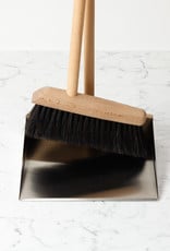 German Standing Dust Pan + Broom Set Beech Stainless Steel and Horsehair