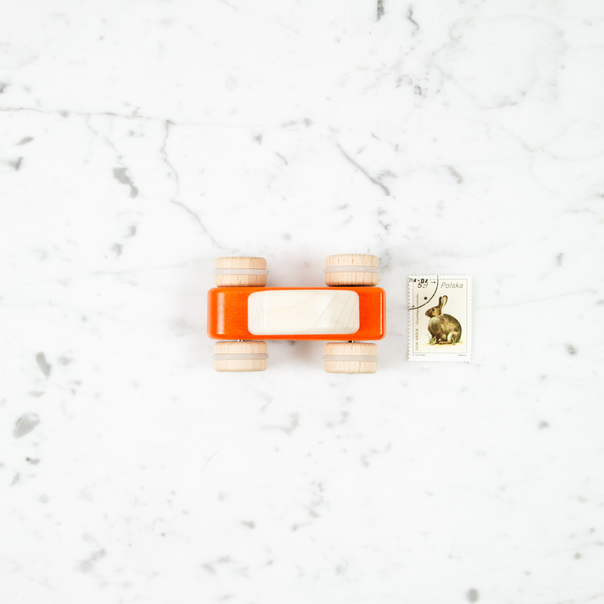 Wooden Pull Back Car - Orange