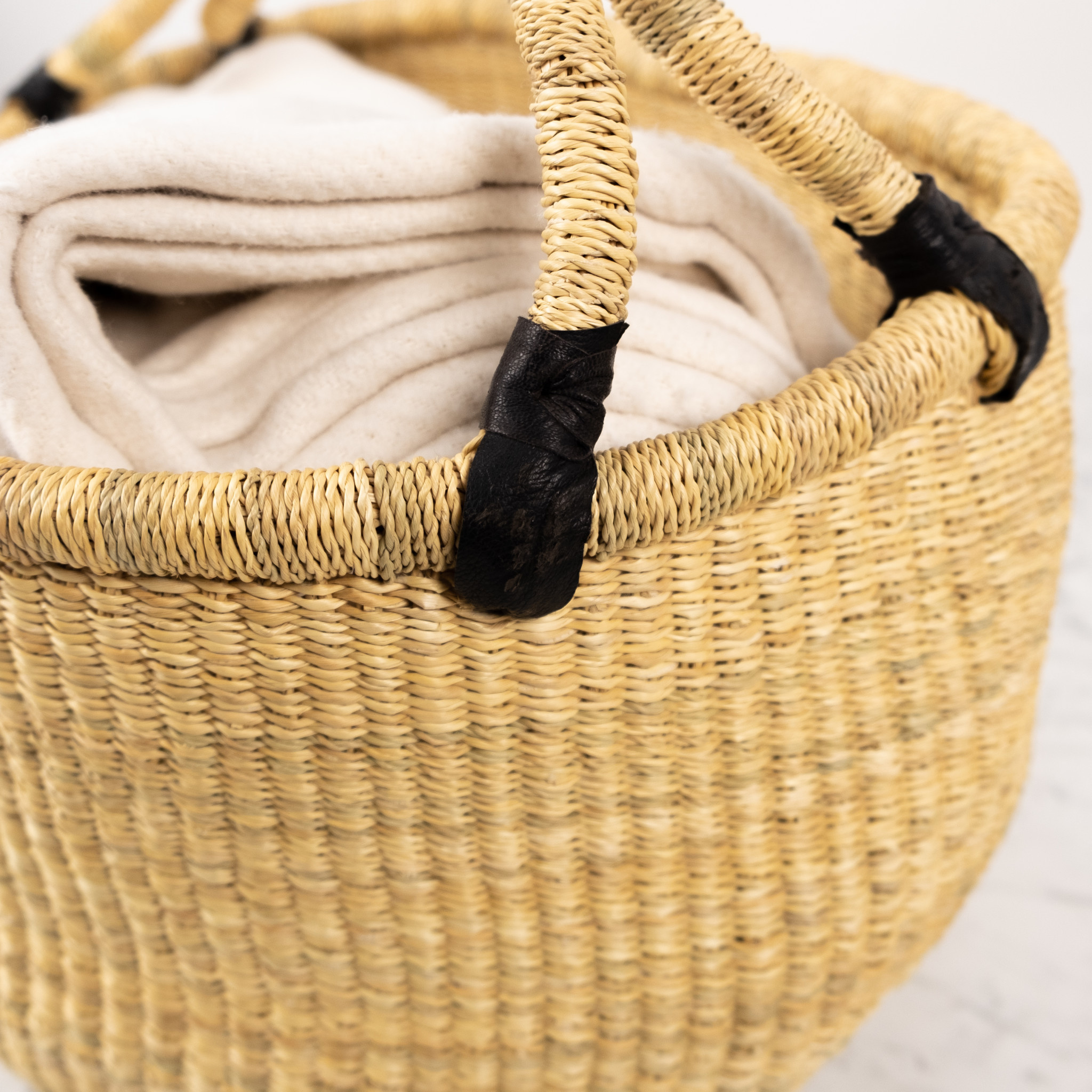 Natural Woven Grass Floor Basket - Medium - The Foundry Home Goods