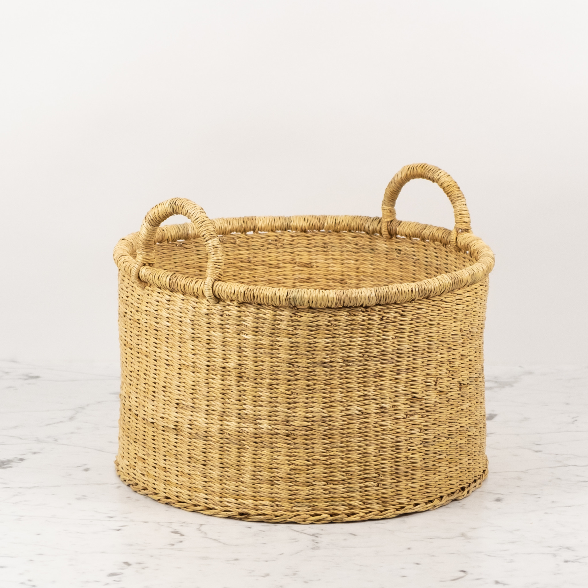 Natural Woven Bolga Grass Floor Basket - Medium 15"D