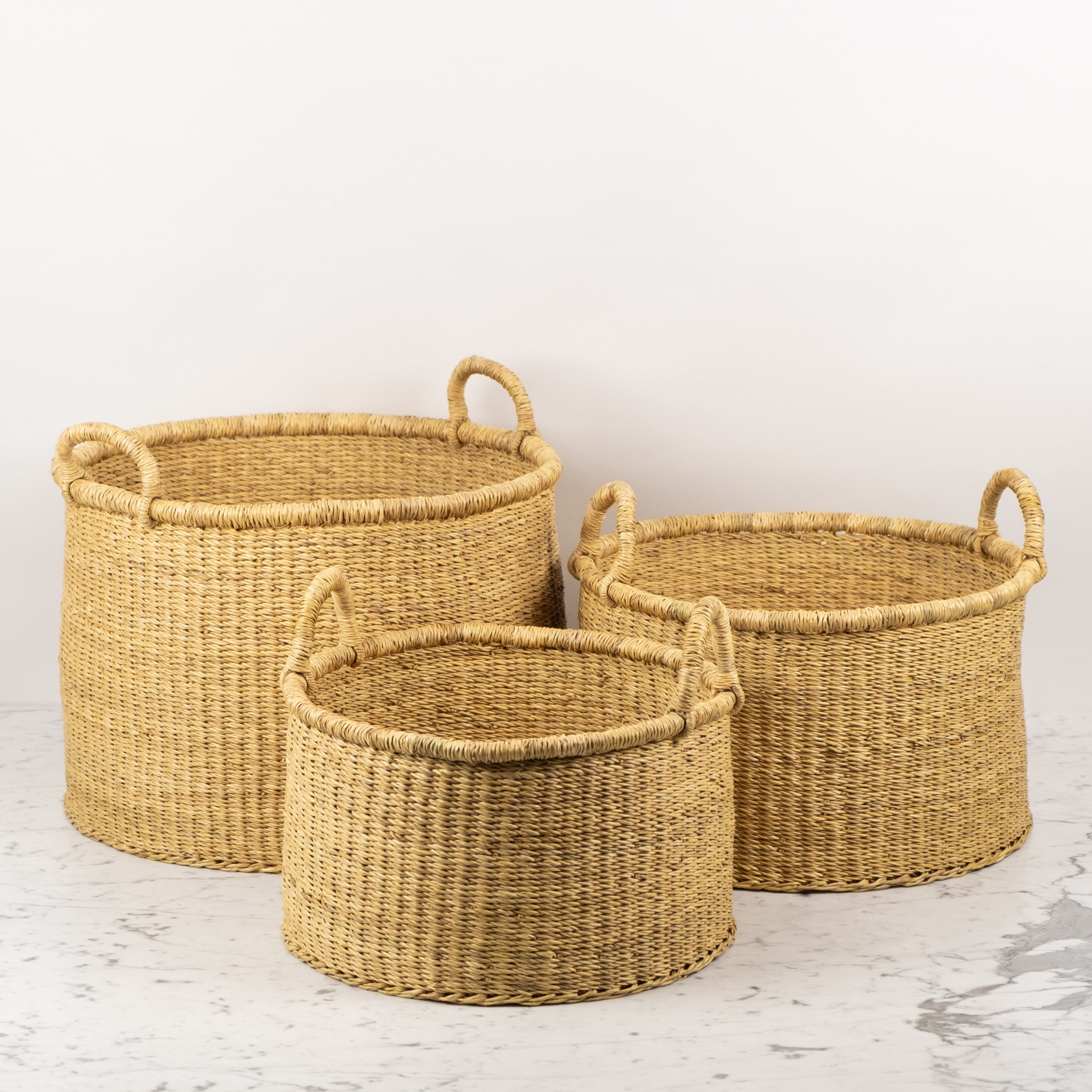 Natural Woven Bolga Grass Floor Basket  - 13"D