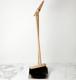 German Standing Dust Pan + Broom Set Beech Stainless Steel and Horsehair