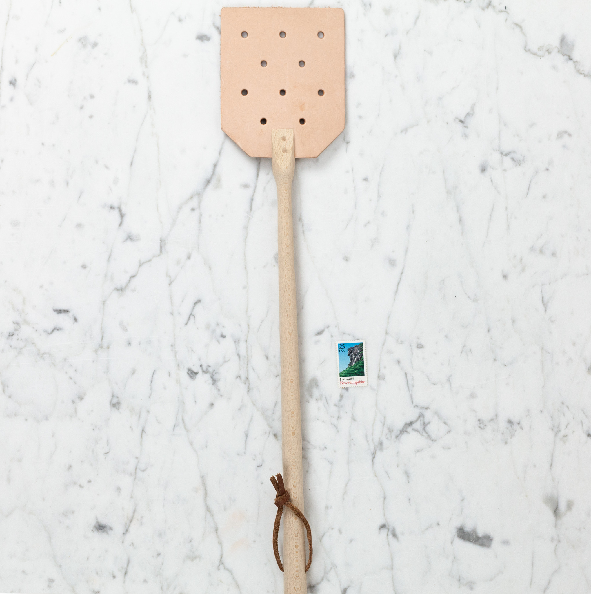 German Beechwood and Leather Fly Swatter 20"