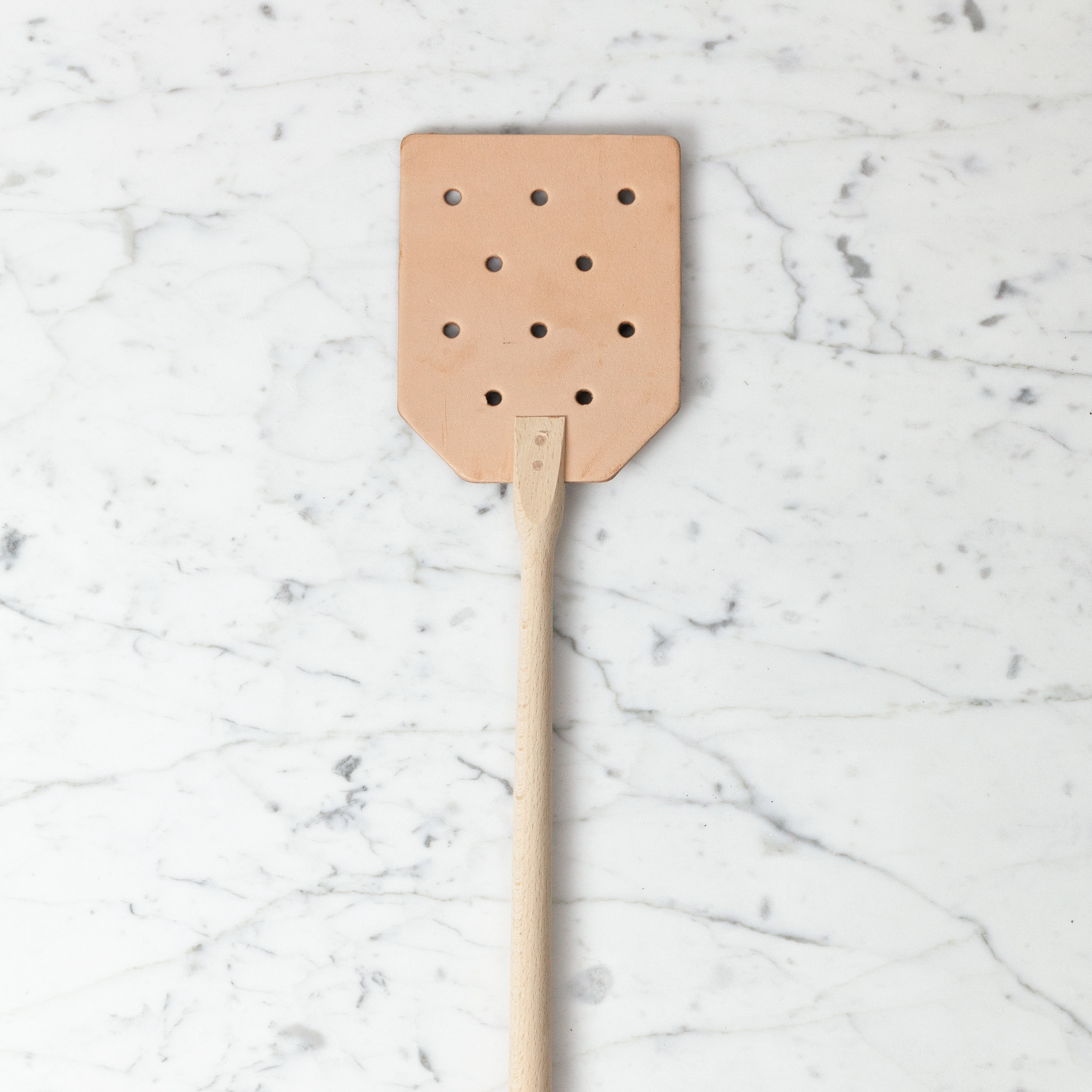 German Beechwood and Leather Fly Swatter 20"