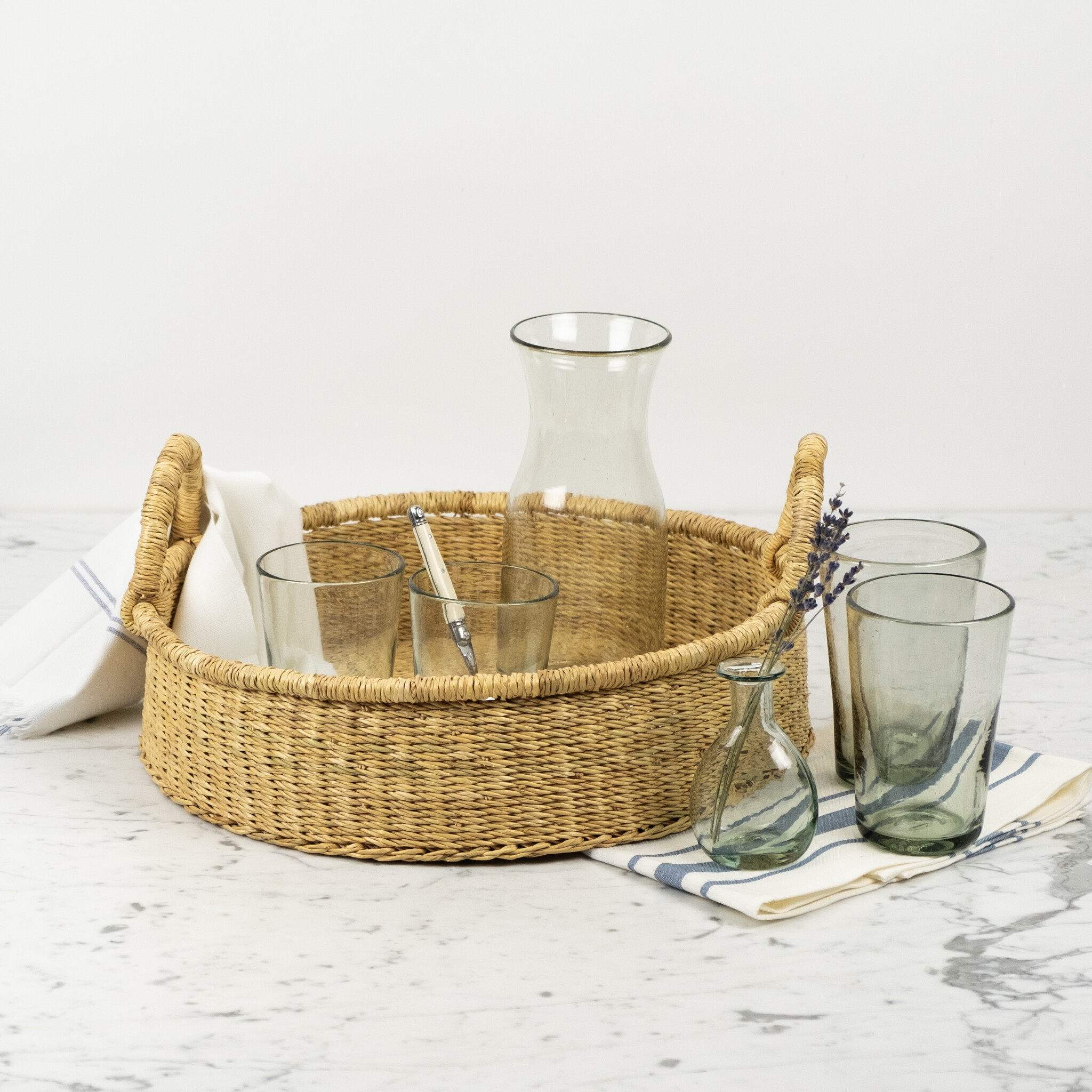 Handwoven Low Bolga Tray - 17 to 18"D - Medium