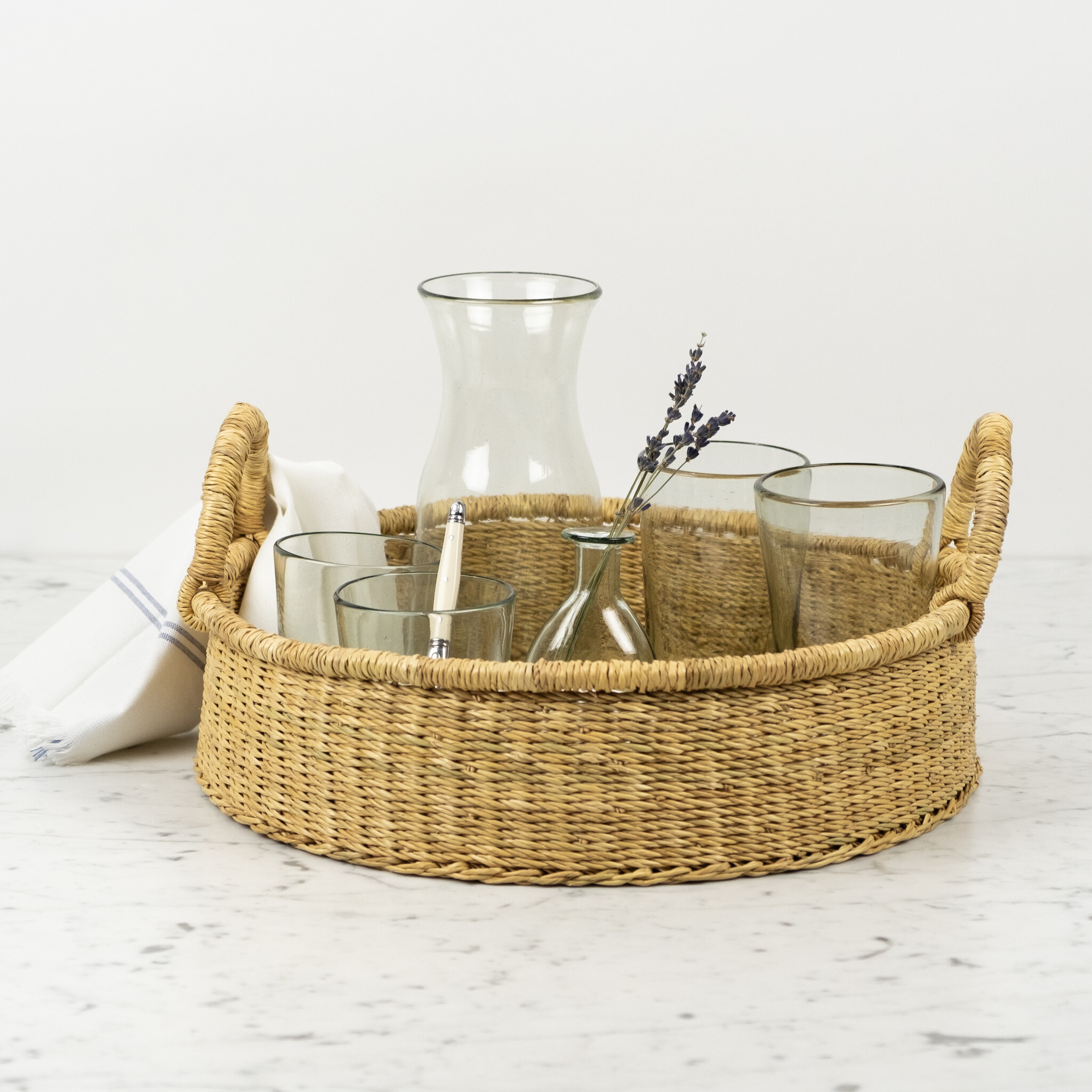 Handwoven Low Bolga Tray - 17 to 18"D - Medium
