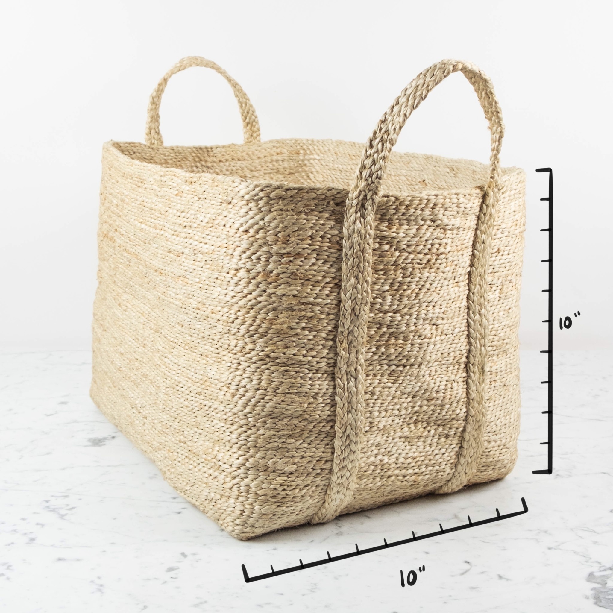 Jute Rectangular Basket with Handles - 14 x 10 x 10"
