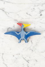 Holztiger Flying Blue Pteranodon Dinosaur with Red Crest and Yellow Beak
