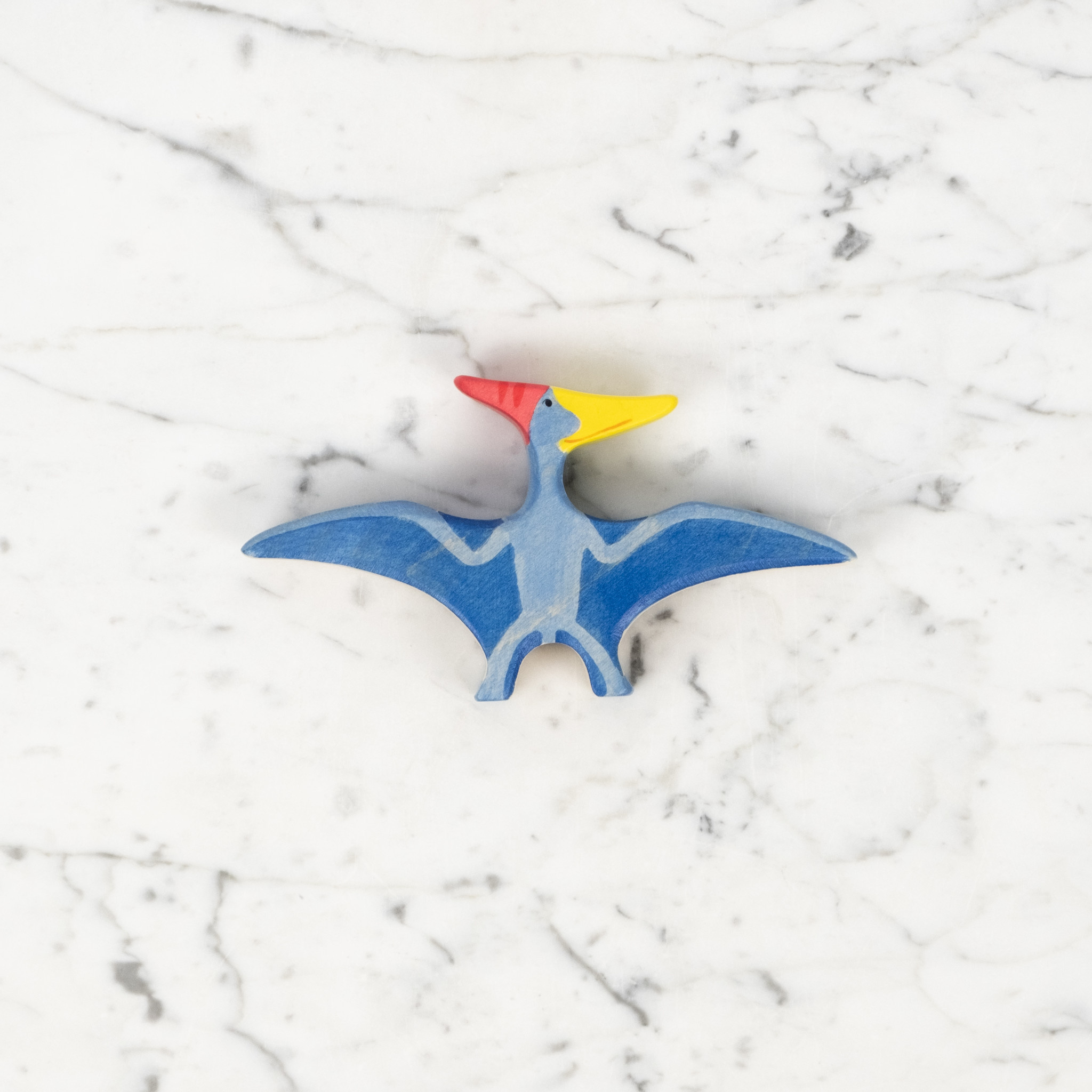 Holztiger Flying Blue Pteranodon Dinosaur with Red Crest and Yellow Beak