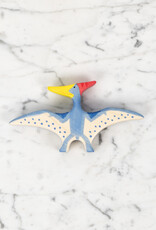 Flying Blue Pteranodon Dinosaur with Red Crest and Yellow Beak