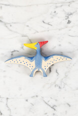 Holztiger Flying Blue Pteranodon Dinosaur with Red Crest and Yellow Beak