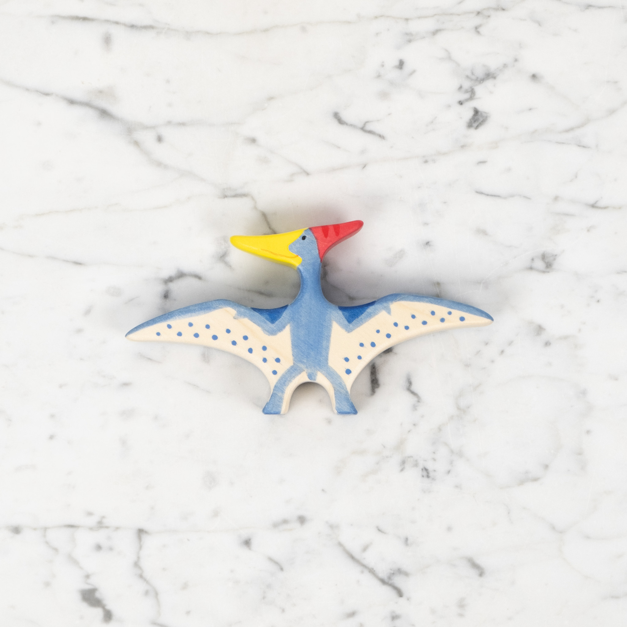 Holztiger Flying Blue Pteranodon Dinosaur with Red Crest and Yellow Beak