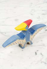 Flying Blue Pteranodon Dinosaur with Red Crest and Yellow Beak