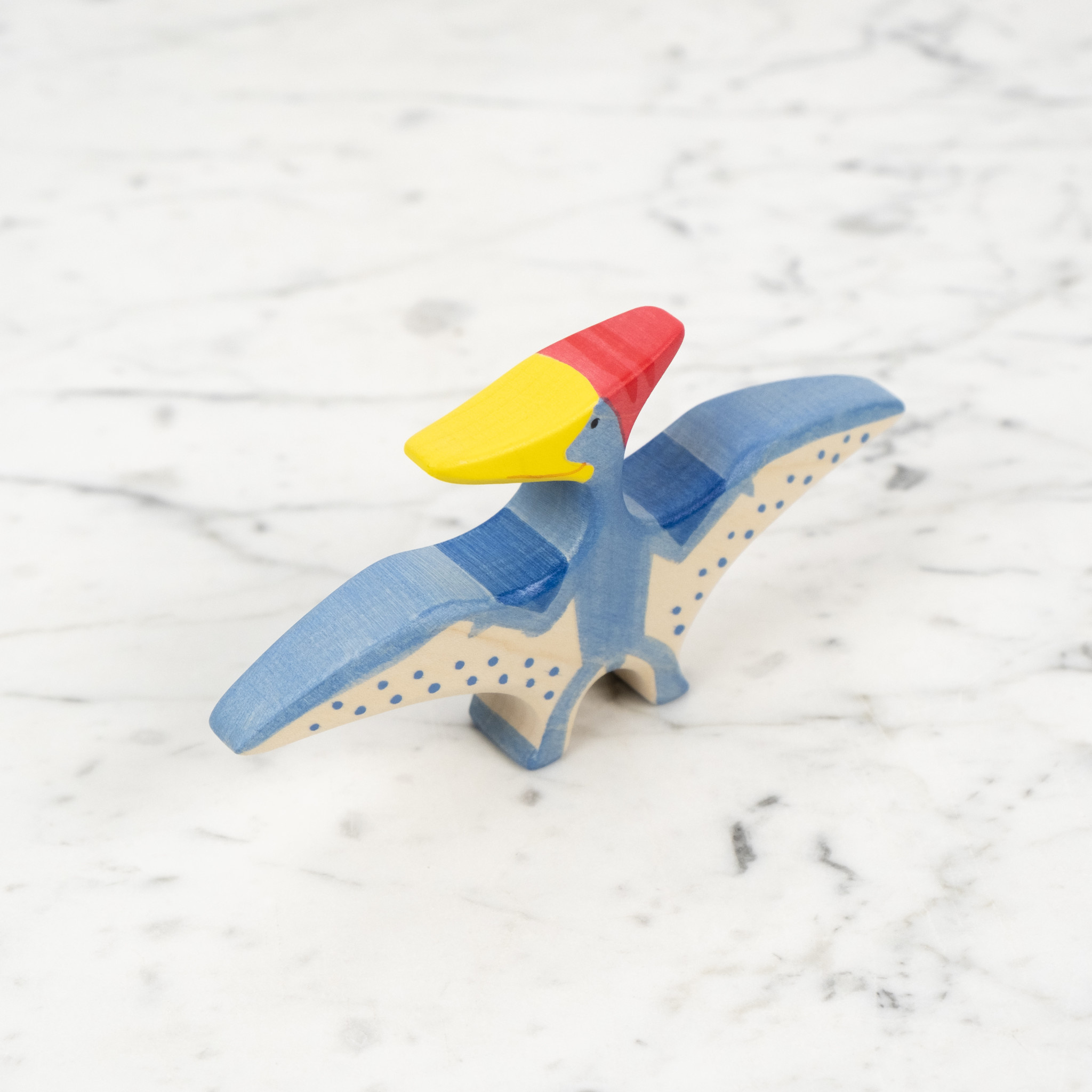 Holztiger Flying Blue Pteranodon Dinosaur with Red Crest and Yellow Beak