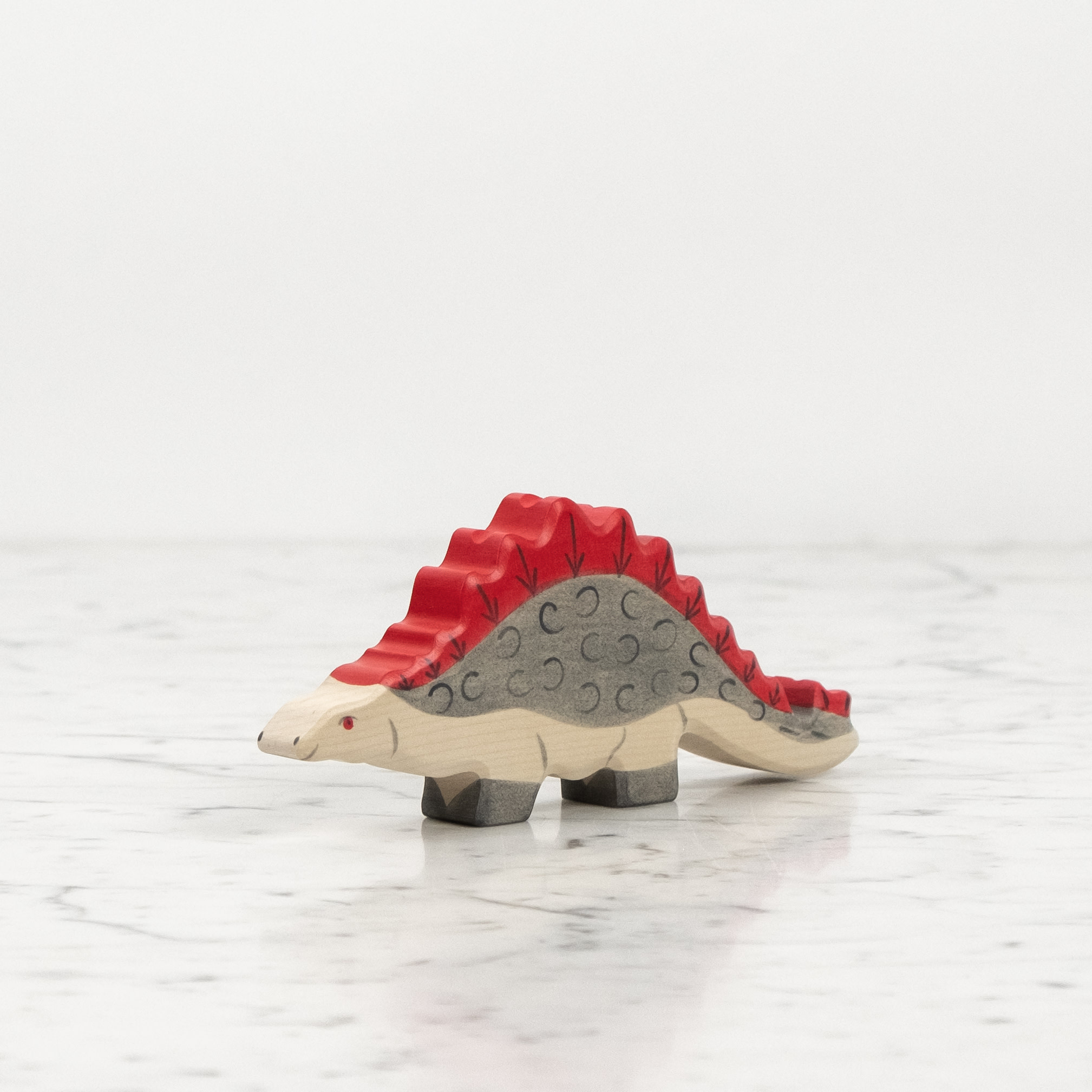 Holztiger Grey Stegosaurus Dinosaur with Red Spines