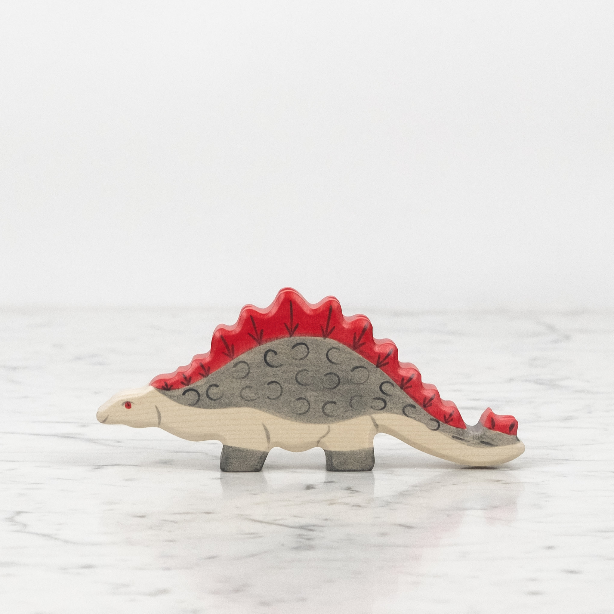 Holztiger Grey Stegosaurus Dinosaur with Red Spines