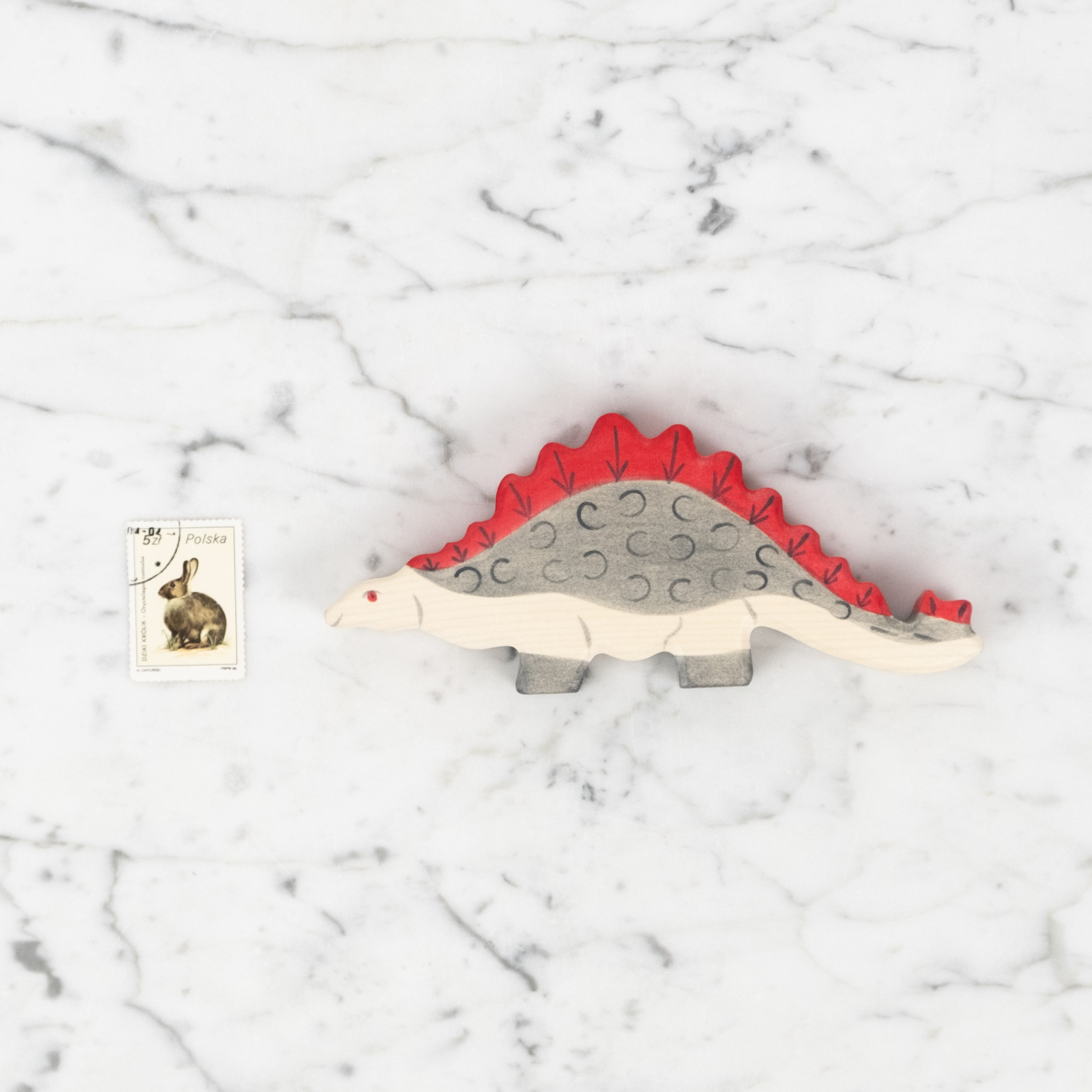 Holztiger Grey Stegosaurus Dinosaur with Red Spines