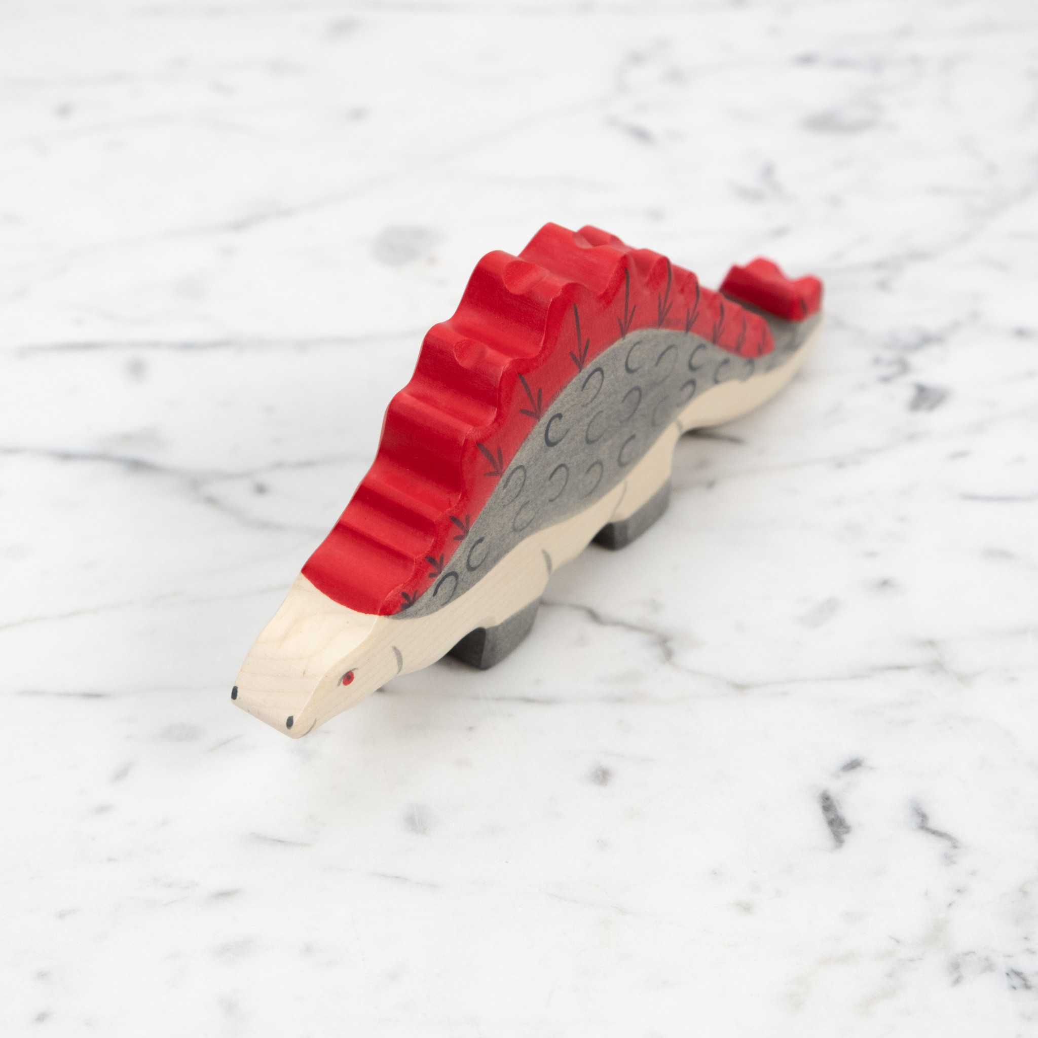 Holztiger Grey Stegosaurus Dinosaur with Red Spines
