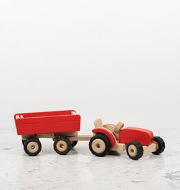 Red  Wood Tractor Truck with Trailer - 20"