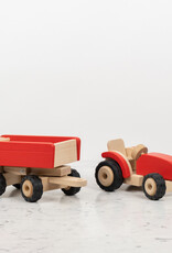 Goki Red  Wood Tractor with Trailer - 20"