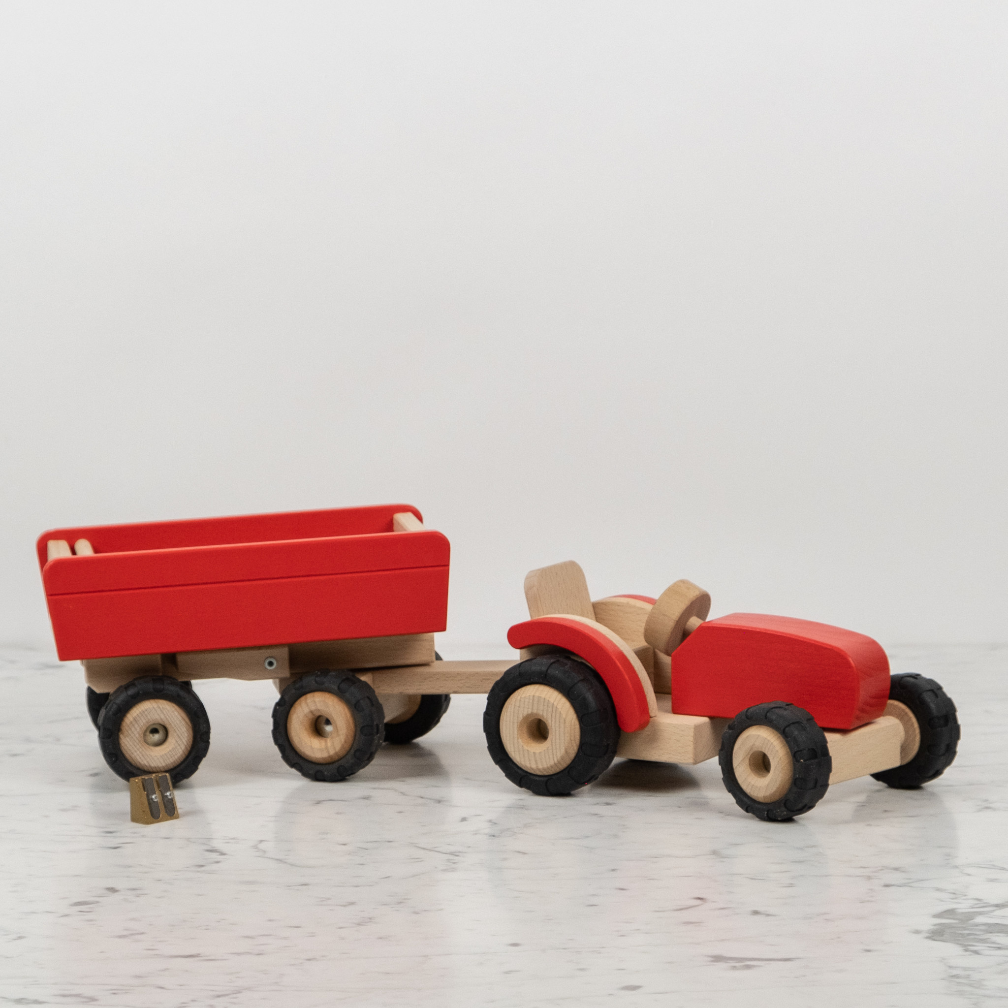 Red  Wood Tractor Truck with Trailer - 20"
