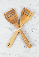 Olivewood Geometric Salad Serving Fork Set with Notched Handle