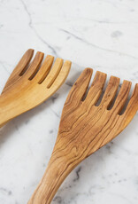 Olivewood Geometric Salad Serving Fork Set with Notched Handle
