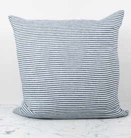 Linge Particulier French Linen Pillow Cover - 25" - Thick Duck Blue + White Stripe