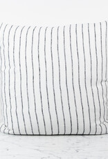 Linge Particulier French Linen Pillow Cover - 20" - White with Black Stitch Stripe