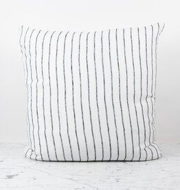 French Linen Pillow Cover - 20" - White with Black Stitch Stripe